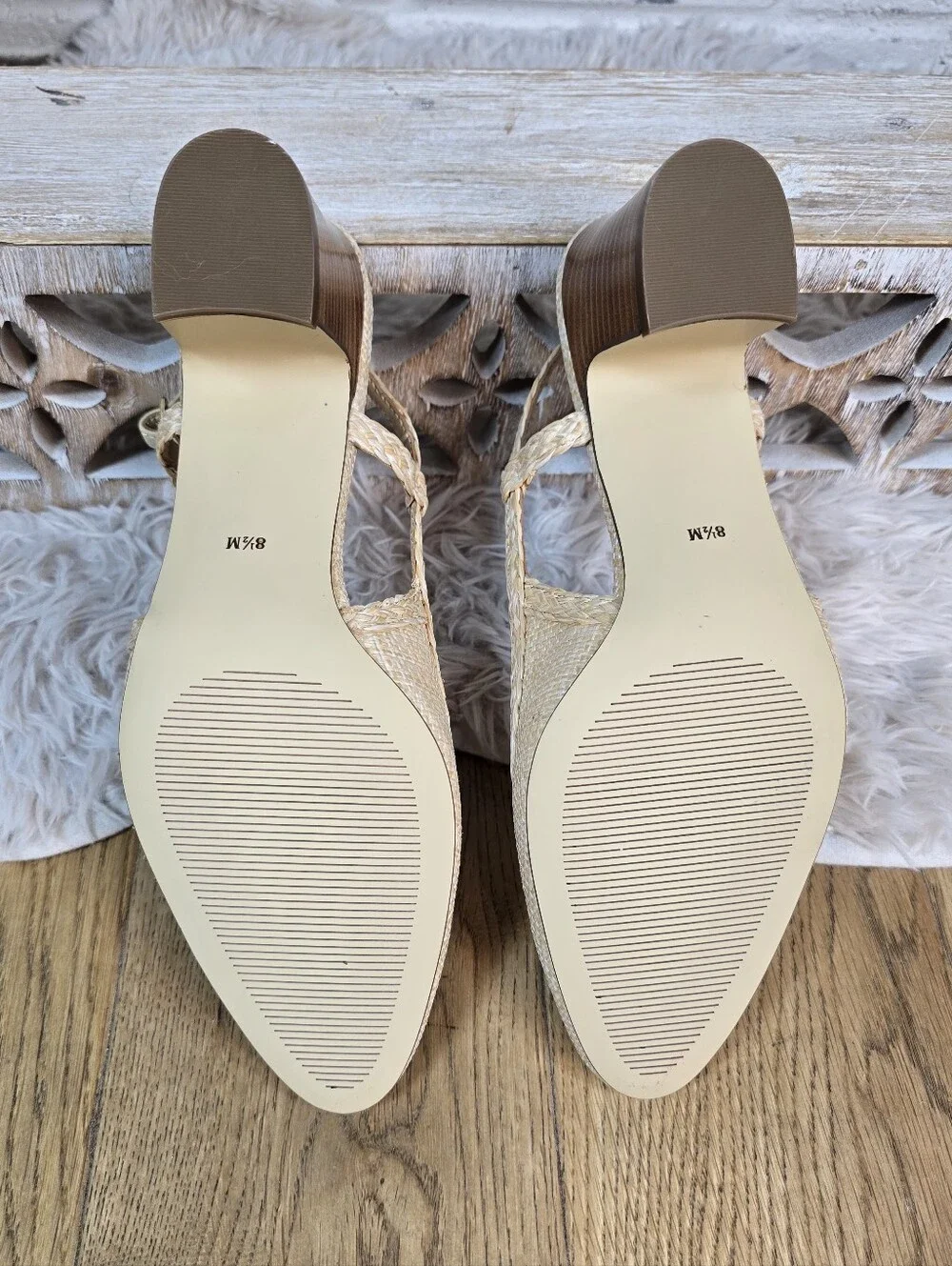 Talbots Woven Slingback Block Heel Pumps in Natural Size 8.5